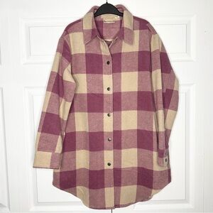 Retrod Plaid Shacket w Pockets  Snap Closure Women’s Small Tan and Purple